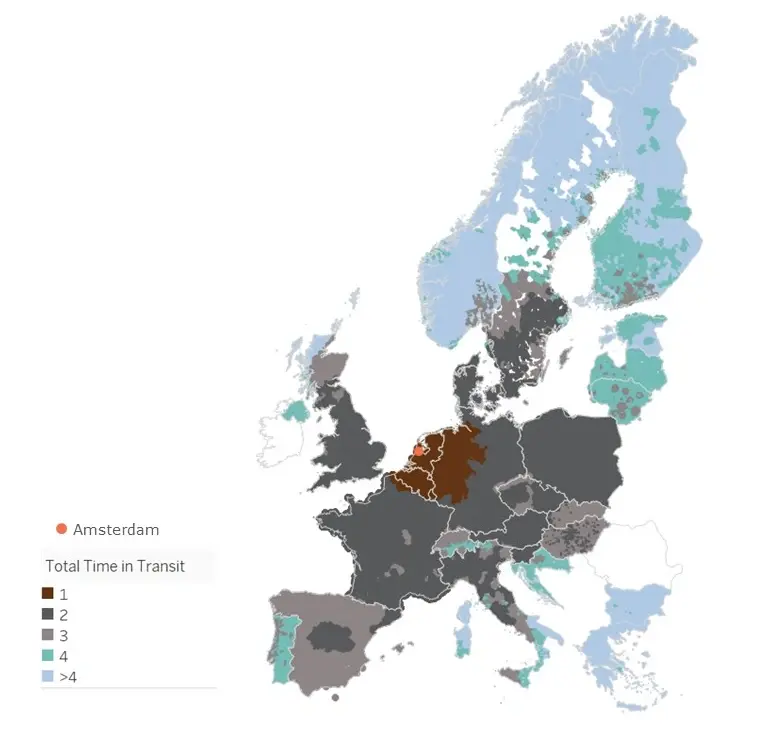 UPS Europe transit time map